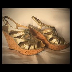 Gold wedges sandals