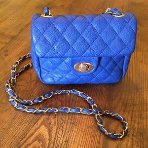 Royal Blue Quilted Leather Cross Body