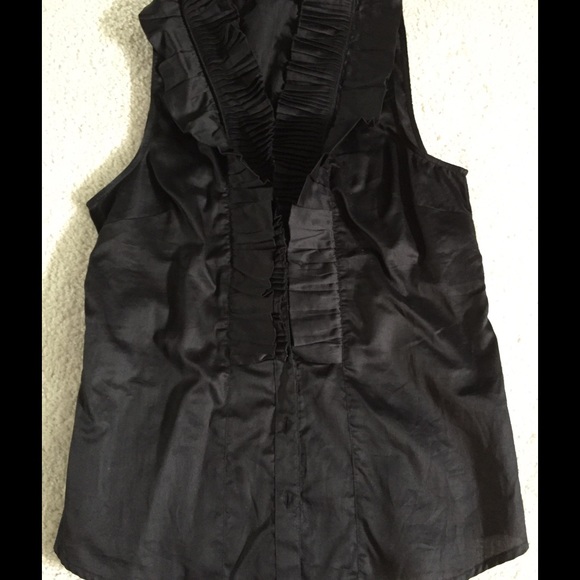 Ann Taylor black ruffled neck blouse size 10