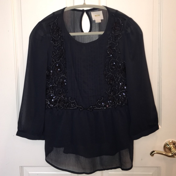 Anthropologie embellished navy blue blouse, size 0