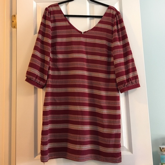 Maroon patterned striped dress