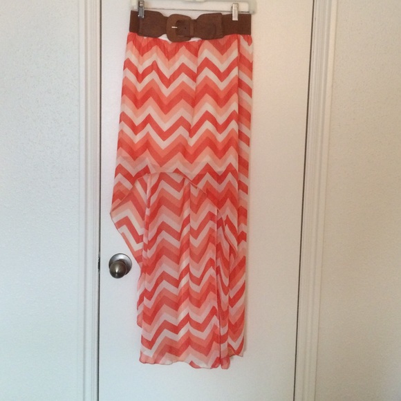White and salmon high low chiffon skirt