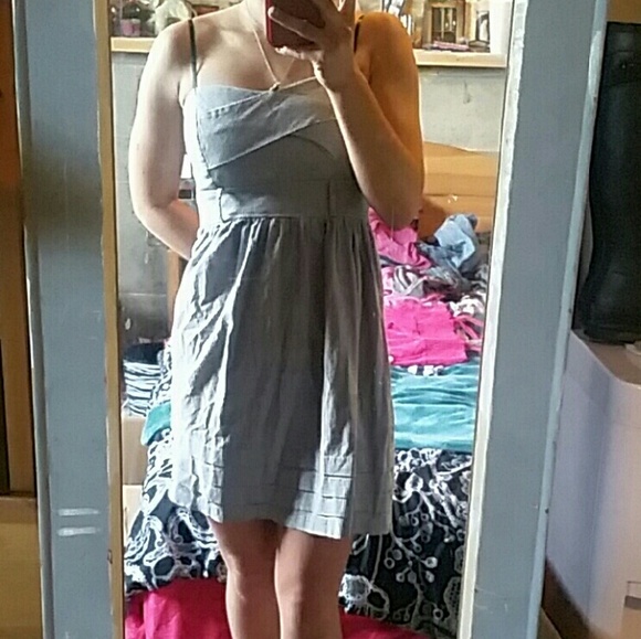 Summer dress, thinly striped navy blue and white