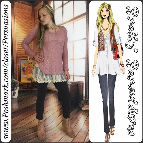 SOLD NWT Mauve Pink Shimmer & Sequin Knit Top - Picture 2 of 5