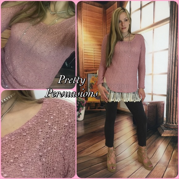SOLD NWT Mauve Pink Shimmer & Sequin Knit Top - Picture 4 of 5