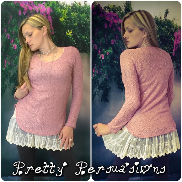 SOLD NWT Mauve Pink Shimmer & Sequin Knit Top - Picture 5 of 5