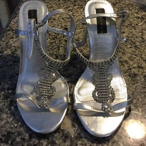 Silver rhinestone heels