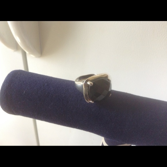 FINAL SALE BEFORE REMOVAL! BOLD/FACETED SS BLACK ONYX STAMPED RING, GORGEOUS - Picture 2 of 6