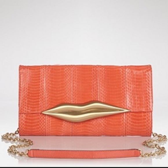 DVF Carolina Snake Lips Clutch in Coral