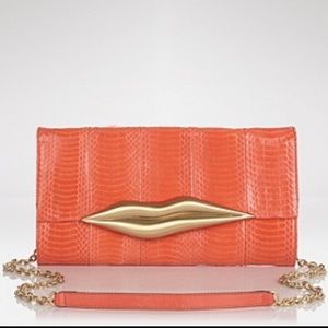 DVF Carolina Snake Lips Clutch in Coral