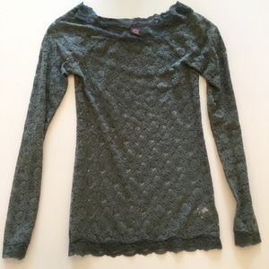 Free People Long Sleeved Lace Fitted Top