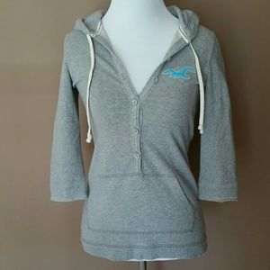 Hollister 3/4 sleeve button up Hoodie Sweatshirt
