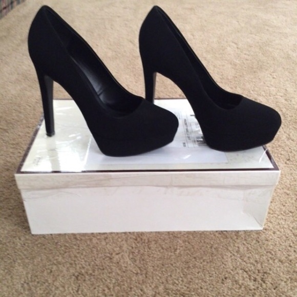 Black sued platform heels by Qupid size 8