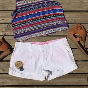 VS PINK white cotton cuffed patch shorts