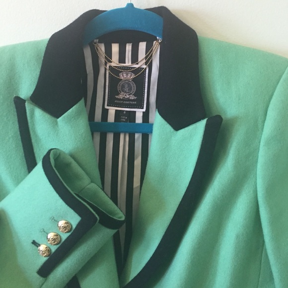 VINTAGE Juicy Couture Dark Sea Foam Green Wool Blazer - Picture 2 of 4