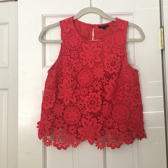 Red Sleeveless Floral Blouse
