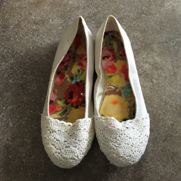 Maurices white crochet flats