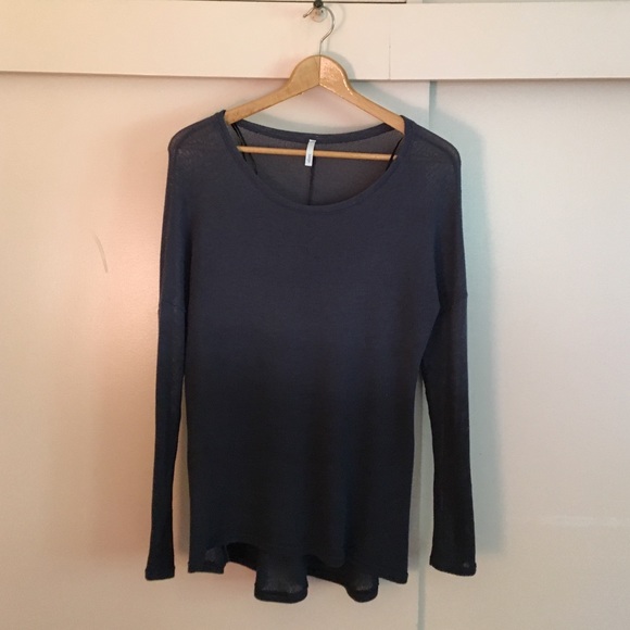 Navy Ombre Long Sleeve Sheer Knit Sweater