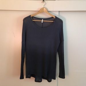 Navy Ombre Long Sleeve Sheer Knit Sweater