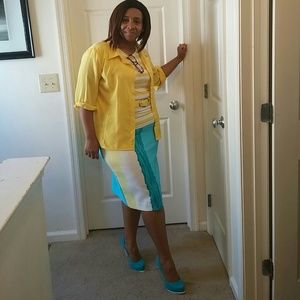 Cato brand turquoise and yellow skirt