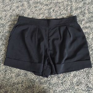 Black silky high-waisted shorts