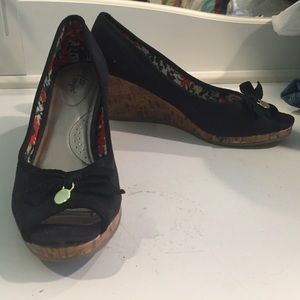 Black Peep Toe Wedges