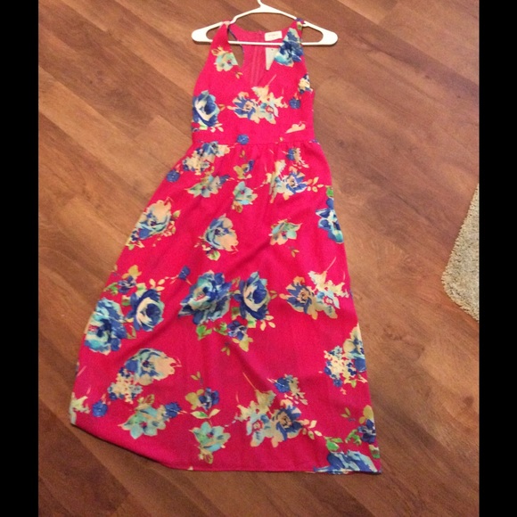 Fuschia and Floral T length dress