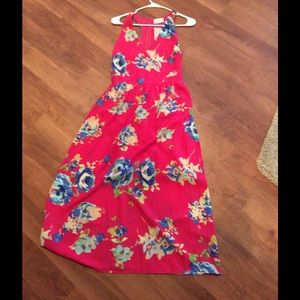Fuschia and Floral T length dress