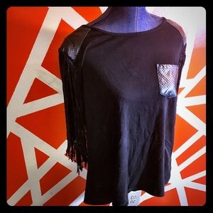 Black top with fringe sleeves