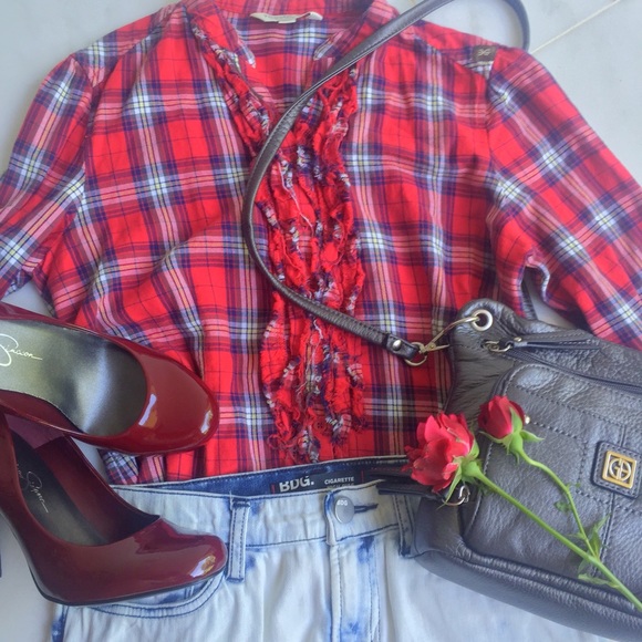 Red Plaid Button Down - Picture 2 of 4