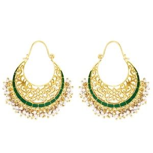 Green Jhumki Hoops with Baby Pearls