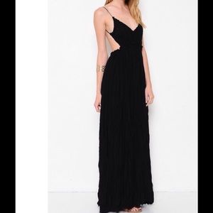 Black floor length crochet, backless dress