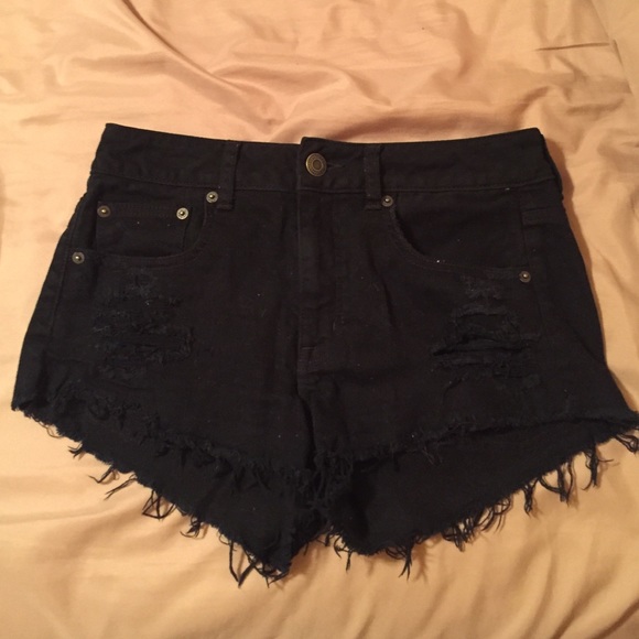 High waisted black denim shorts