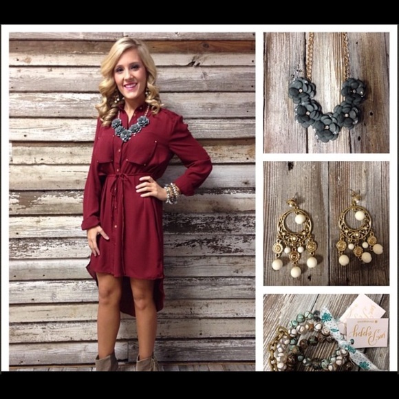 Maroon, high low button front dress, Umgee brand