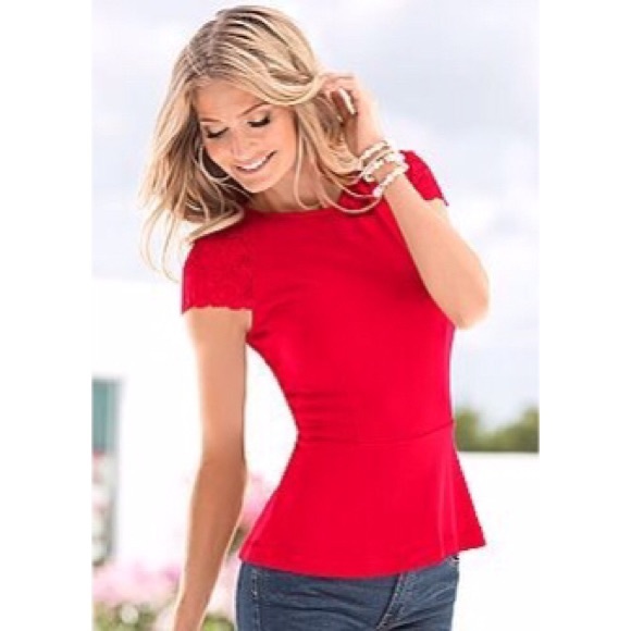 NWOT, Red Peplum with lace sleeves