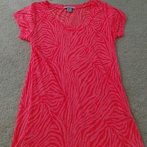 Neon Orange, V-neck, Zebra Print Burnout Shirt