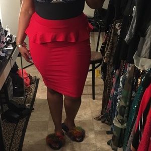 Red stretch peplum skirt