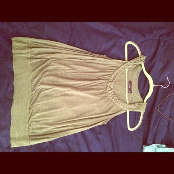 Olive green top with braided neckline
