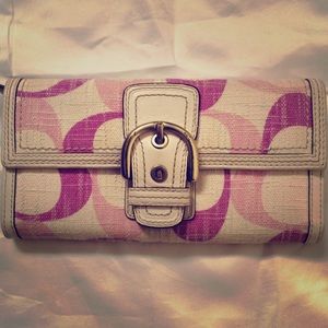 Coach Pink & Ivory White Tonal Signature Wallet