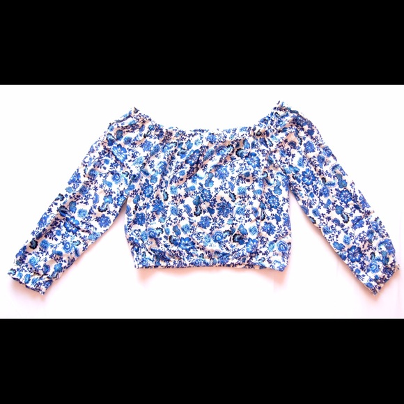Tops - Blue Off Shoulder Crop Top