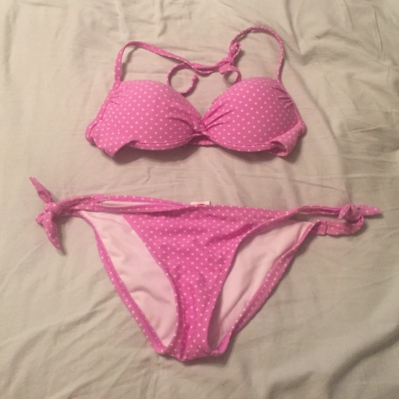 Purple polka dot bikini medium target