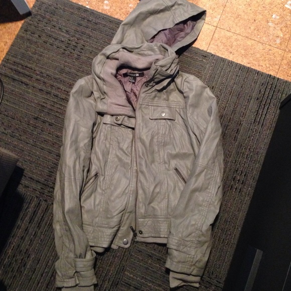 Gray jacket with tuckable hood