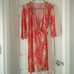 Cato brand burnt orange & tan wrap dress