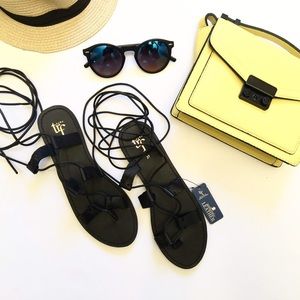 Zara Black Leather Wrap Gladiator Sandals
