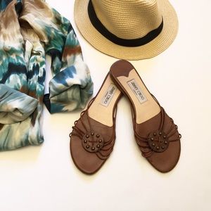Jimmy Choo Brown Leather Slide Sandals