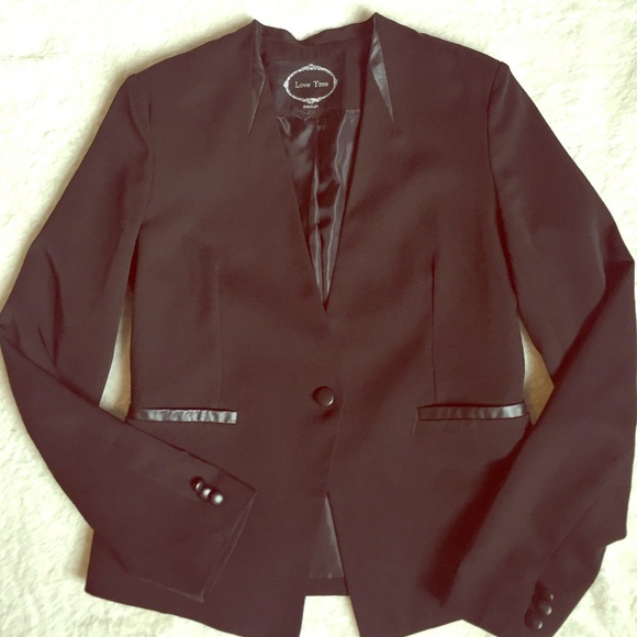 Blazer with leather detail