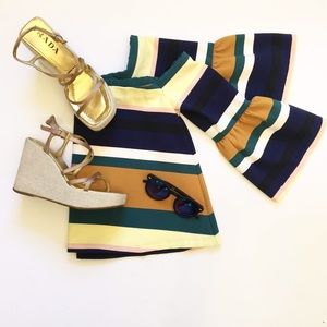 Prada satin Champagne Strap Platform Wedge Sandal