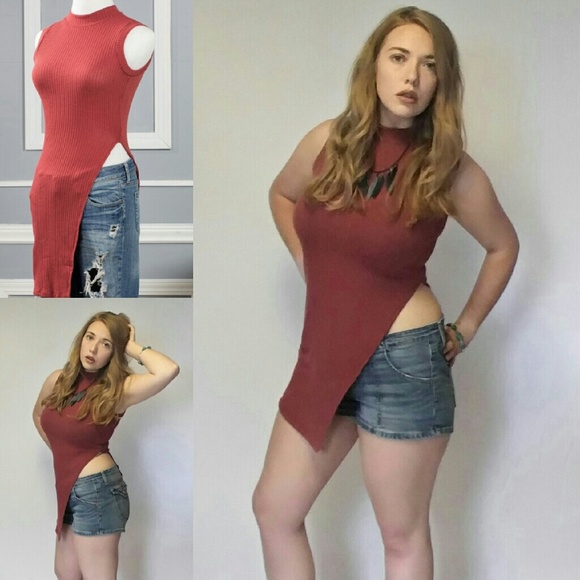 Ribbed side slit tank top