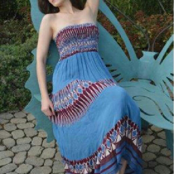 Boho tube style printed maxi dress