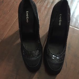 Bebe black satin sequence heel ~ Size 9~ new